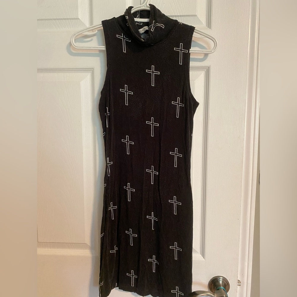 Black Turtleneck Cross-Print Dress